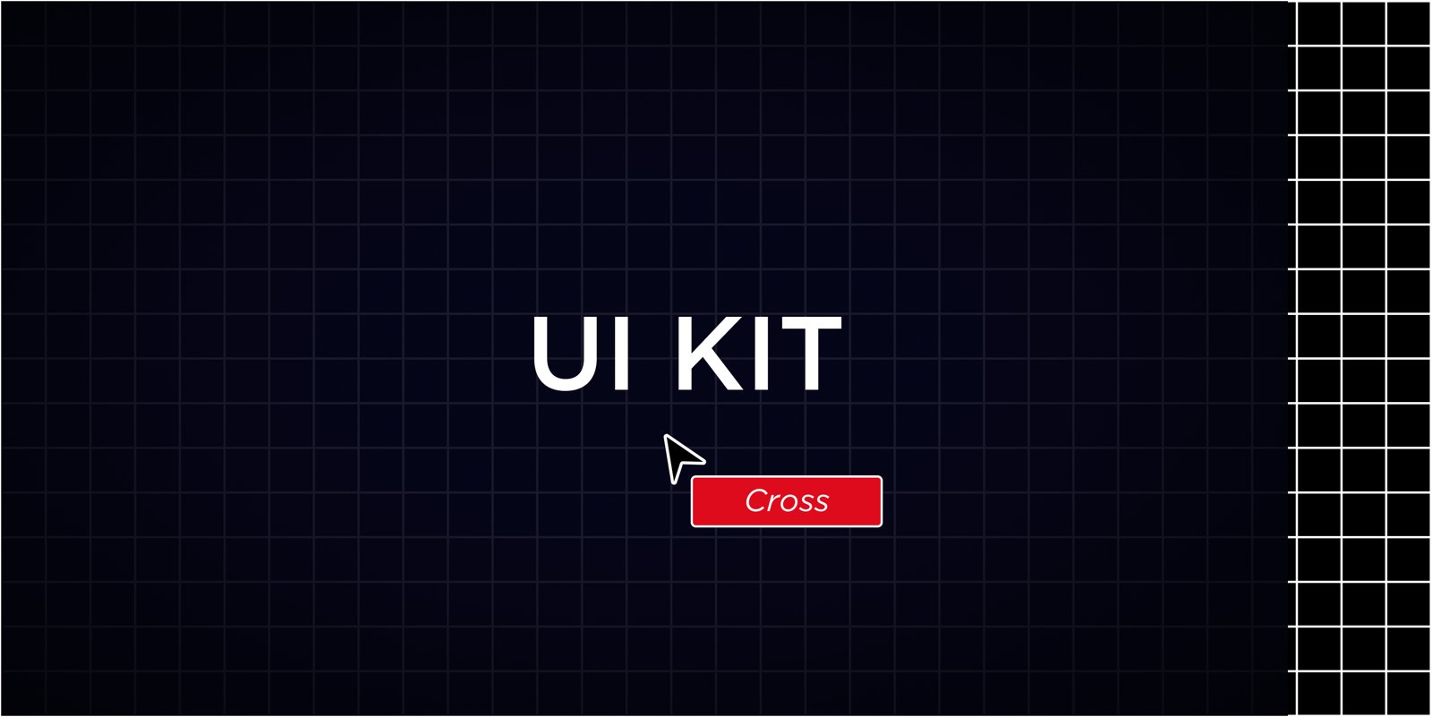Portada del UI Kit de Mi Andina: título UI KIT sobre una grilla oscura con un botón rojo